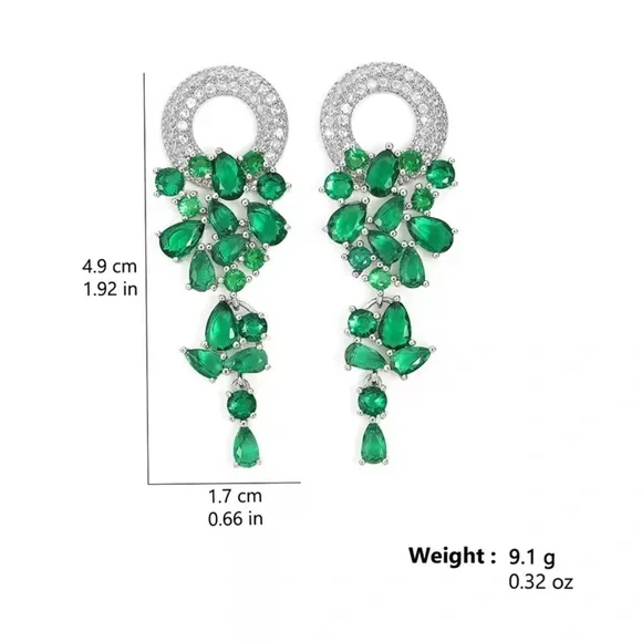 Anthropologie Green and Silver Statement Earrings - Picture 2 of 4
